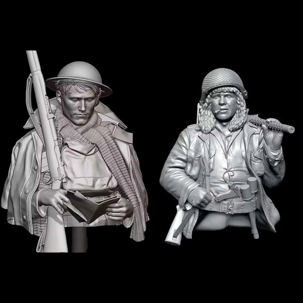 1/10 WWII British Infantrymen: Advancing and Marching, 2 Figures, Resin Model Bust Kit, Unassembled and Unpainted