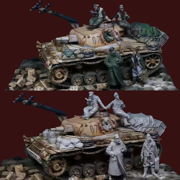 1/35 WWII German Panzer IV Crew North Africa, 5 Figures, Resin Model Figure Kit, Unassembled and Unpainted