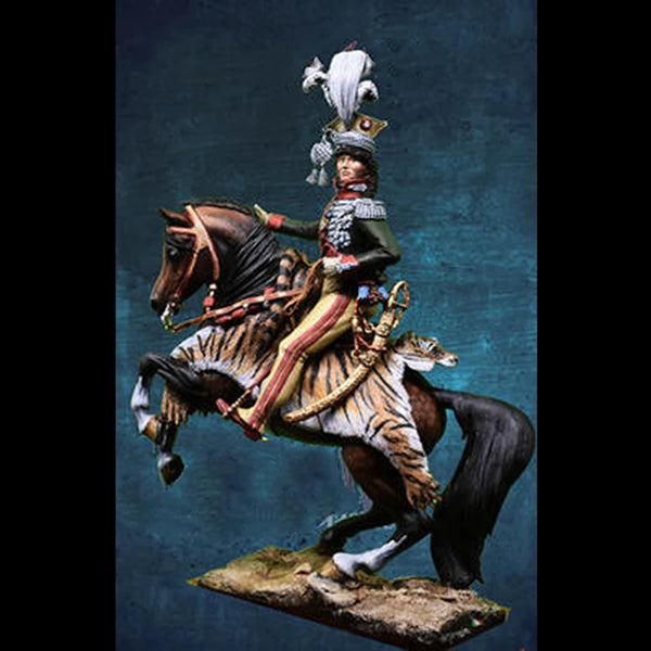 1/32 Napoleonic French Cavalry Officer on Rearing Horse, Resin Model Figure Kit, Unassembled and Unpainted