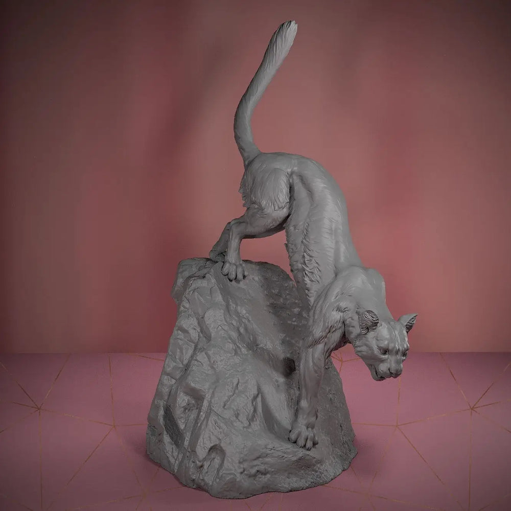 100mm Cougar on Stone, Resin Model Creature Kit, Wildlife Theme, Unassembled and Unpainted