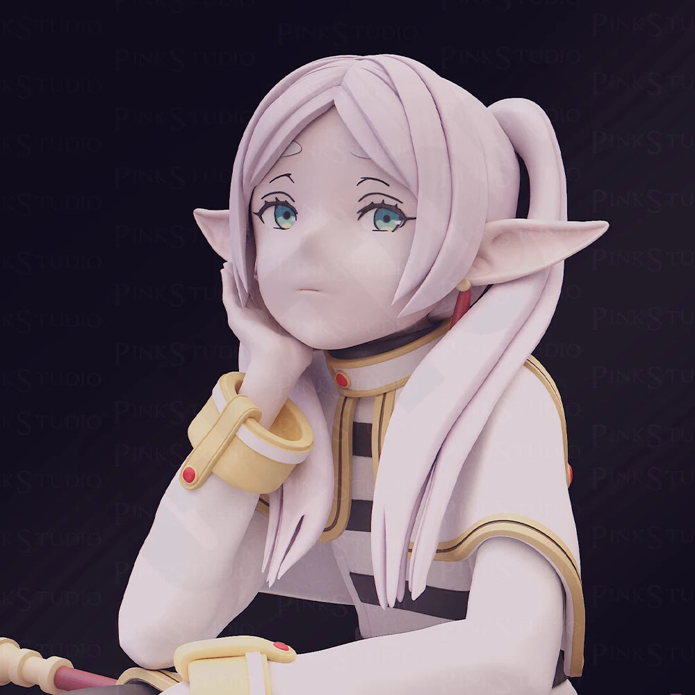 1/24 Female Elf with Pink Hair in Yellow Coat, Resin Model Figure Kit, Fantasy Theme, Unassembled and Unpainted
