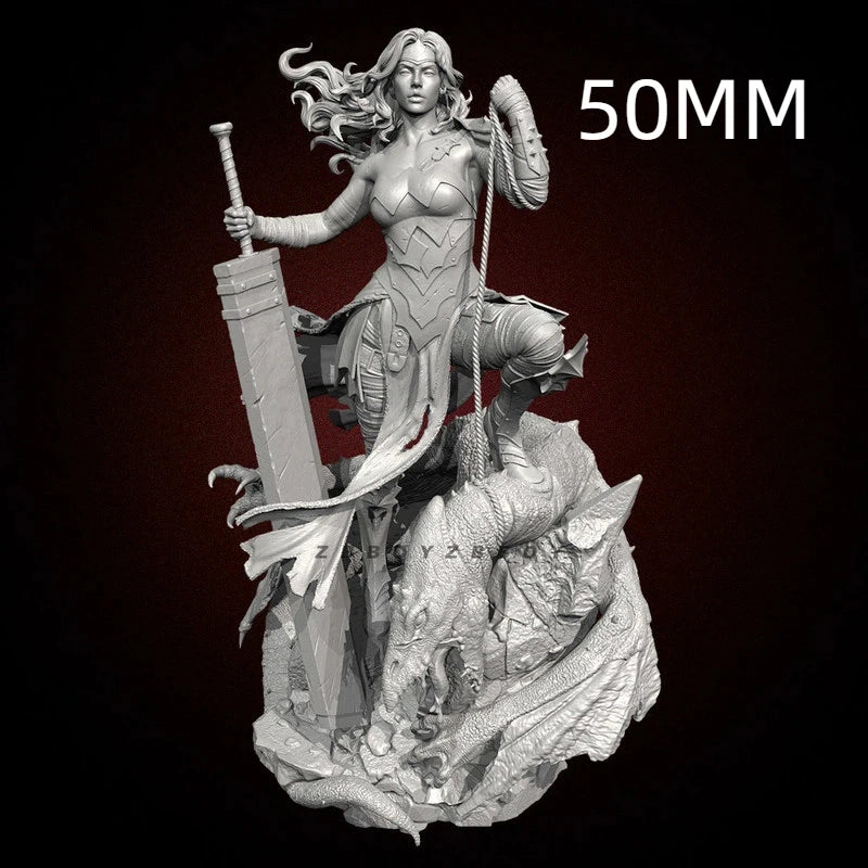 75mm Female Dragon Slayer, Resin Model Figure Kit, Fantasy Theme, Unassembled and Unpainted