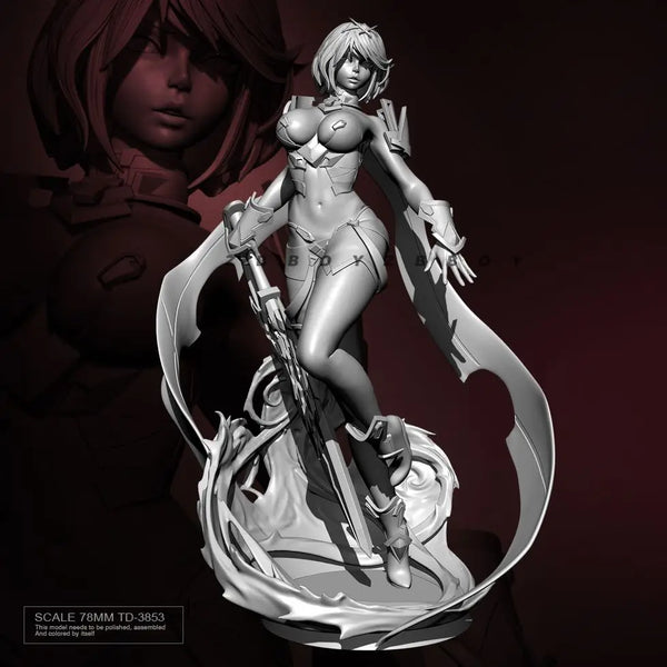 78mm Female Warrior with Staff, Resin Model Figure Kit, Fantasy Theme, Unassembled and Unpainted