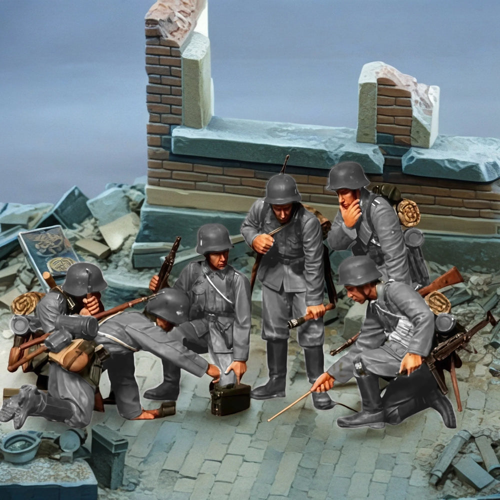1/35 WWII German Infantry Squad Urban Defense, 6 Figures, Resin Model Figure Kit, Unassembled and Unpainted