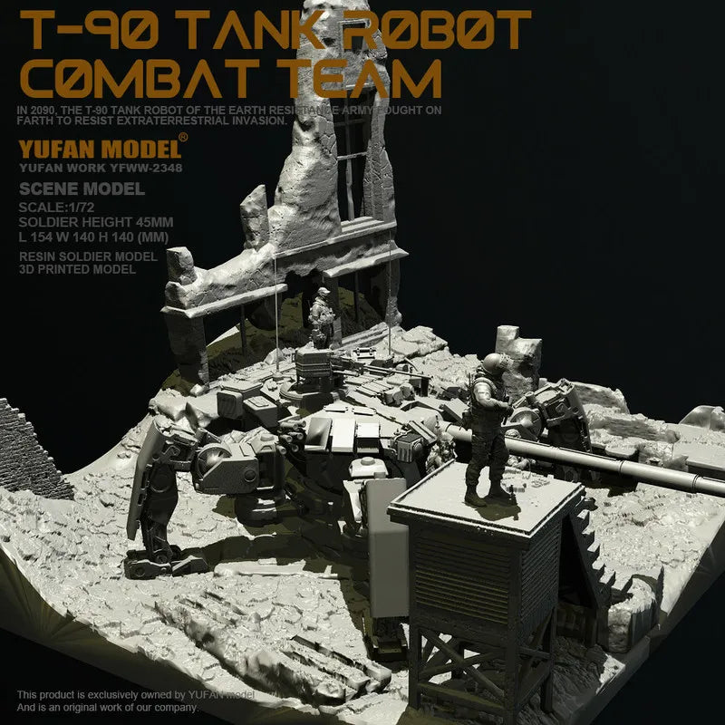 1/72 T-90 Combat Mech Urban, 8 Figures, Resin Model Diorama Kit, Sci-Fi Theme, Unassembled and Unpainted