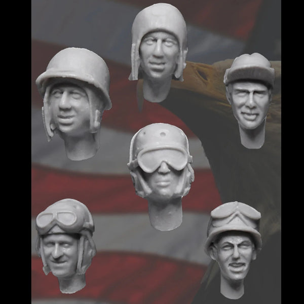 1/35 WWII US Tank Crew, 6 Figures, Resin Model Bust Kit, Unassembled and Unpainted
