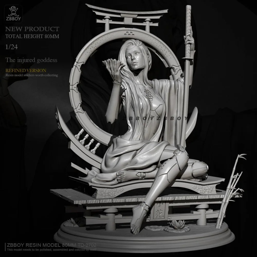 80mm Mechanical Female Warrior, Resin Model Figure Kit, Fantasy Theme, Unassembled and Unpainted