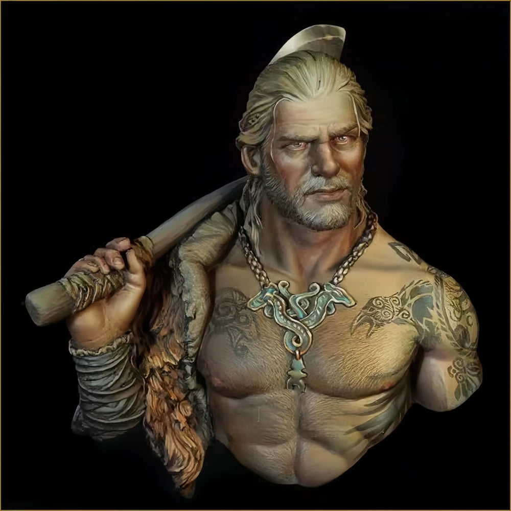 1/10 Medieval Tattooed Viking Warrior with Braided Hair, Resin Model Bust Kit, Unassembled and Unpainted