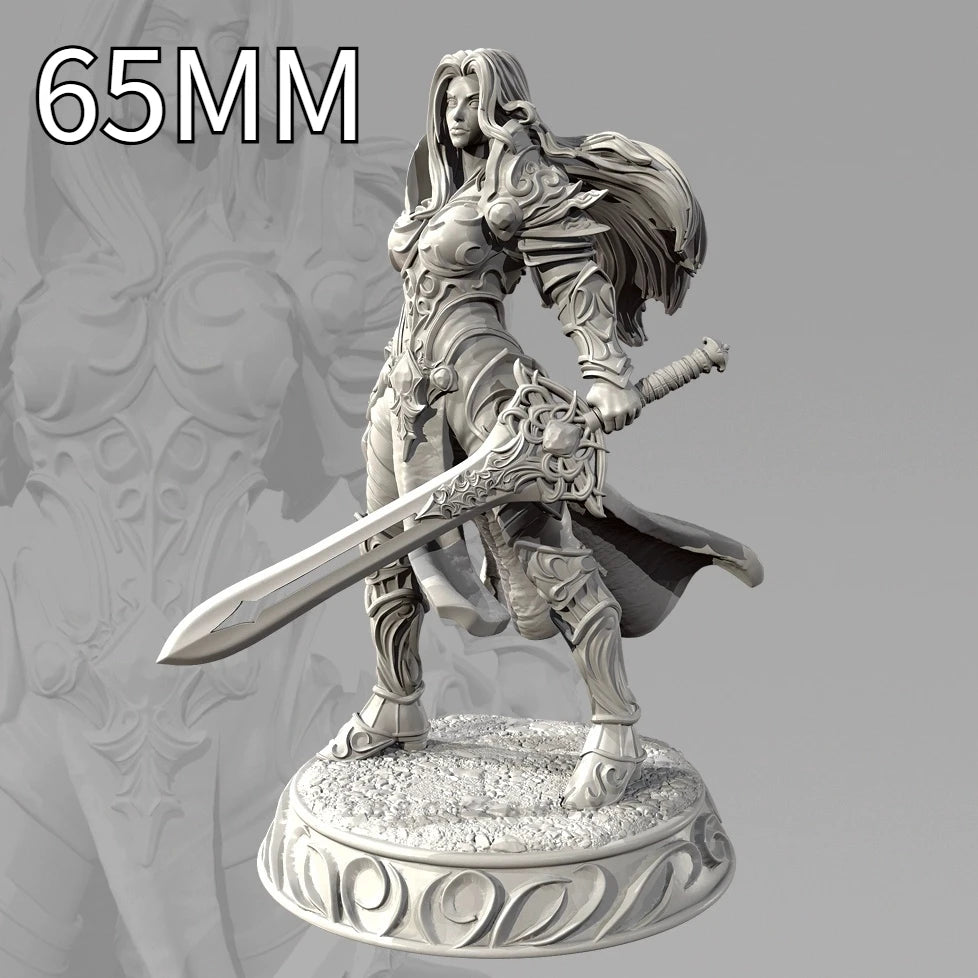 65mm Female Fantasy Swordswoman, 3 Figures, Resin Model Figure Kit, Fantasy Theme, Unassembled and Unpainted