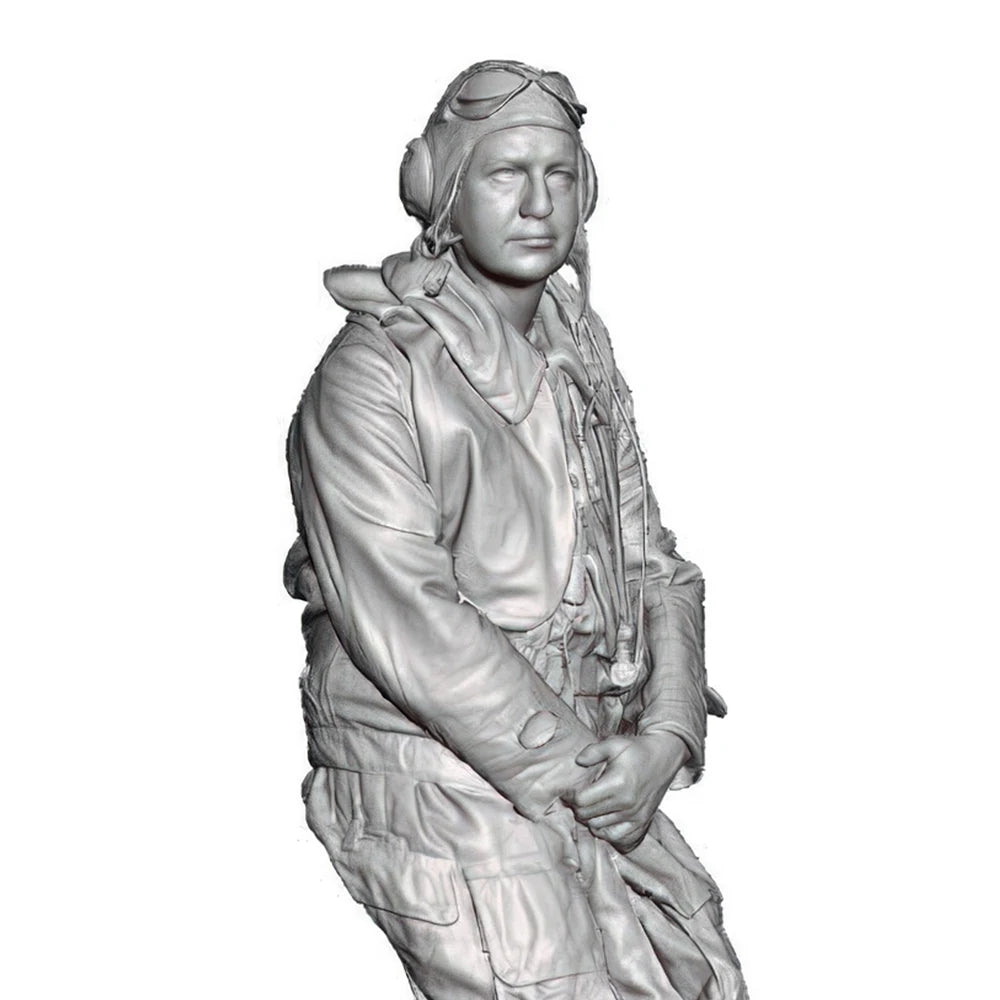 1/32 WWII Fighter Pilot in Leather Jacket with Scarf, Resin Model Figure Kit, Unassembled and Unpainted