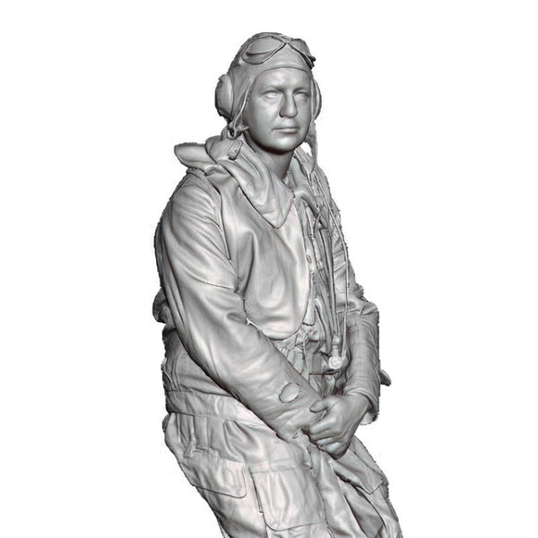1/32 WWII Fighter Pilot in Leather Jacket with Scarf, Resin Model Figure Kit, Unassembled and Unpainted