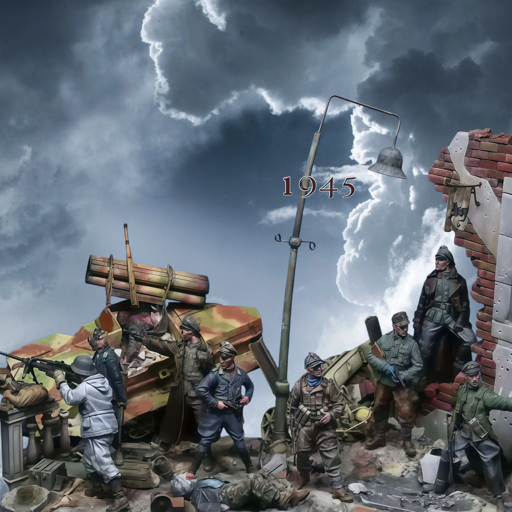 1/35 WWII Combat Scene, 6 Figures, Resin Model Diorama Kit, Unassembled and Unpainted