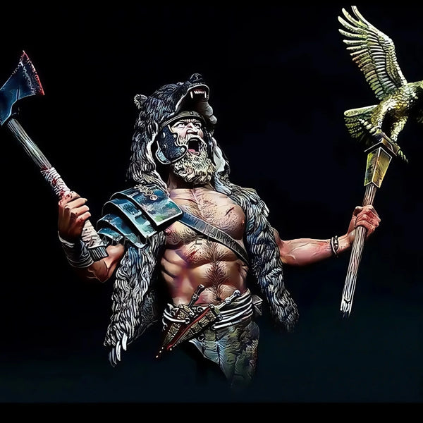 1/12 Barbarian Warrior with Axe and Eagle, Resin Model Bust Kit, Fantasy Theme, Unassembled and Unpainted