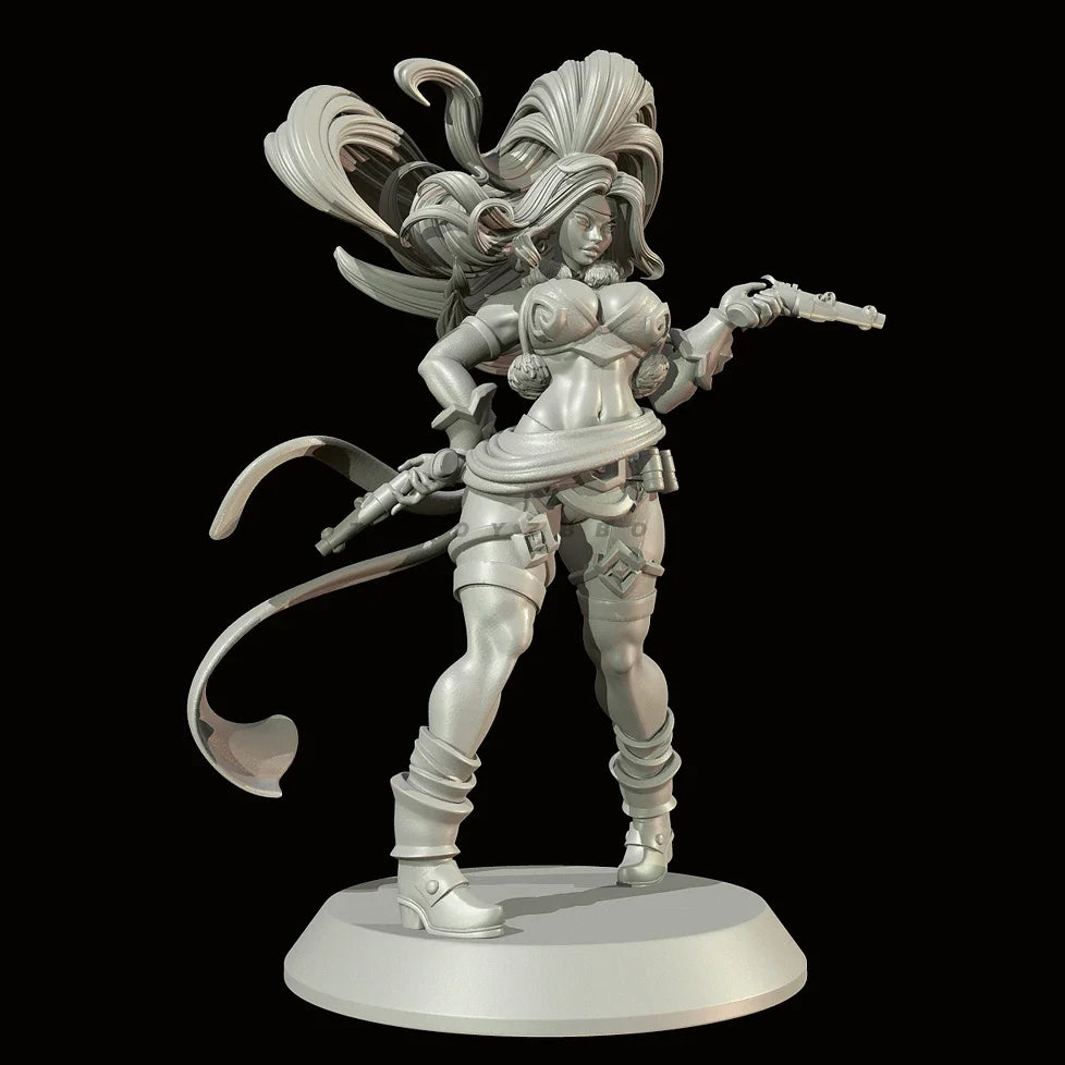 50mm Female Warrior with Flowing Hair and Rifle, Resin Model Figure Kit, Unassembled and Unpainted