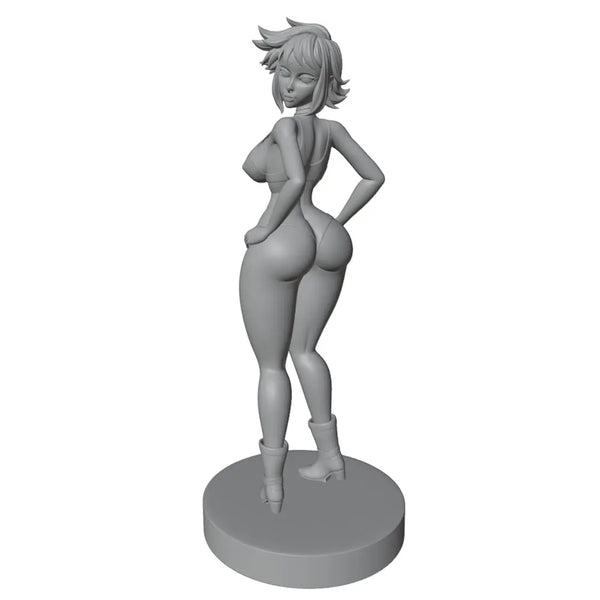 75mm Magenta-Haired Pin-up in Crop Top, Resin Model Figure Kit, Unassembled and Unpainted