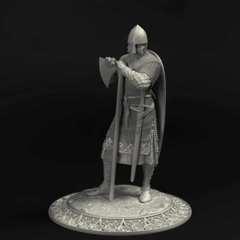 1/24 Medieval Knight in Conical Helm with Sword, Resin Model Figure Kit, Unassembled and Unpainted