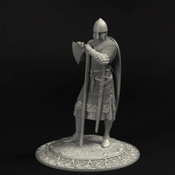 1/24 Medieval Knight in Conical Helm with Sword, Resin Model Figure Kit, Unassembled and Unpainted