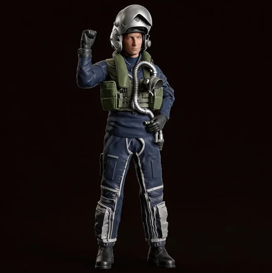 1/32 Modern Fighter Pilot with Oxygen Mask and Raised Fist, Resin Model Figure Kit, Unassembled and Unpainted