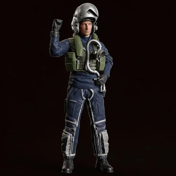 1/32 Modern Fighter Pilot with Oxygen Mask and Raised Fist, Resin Model Figure Kit, Unassembled and Unpainted