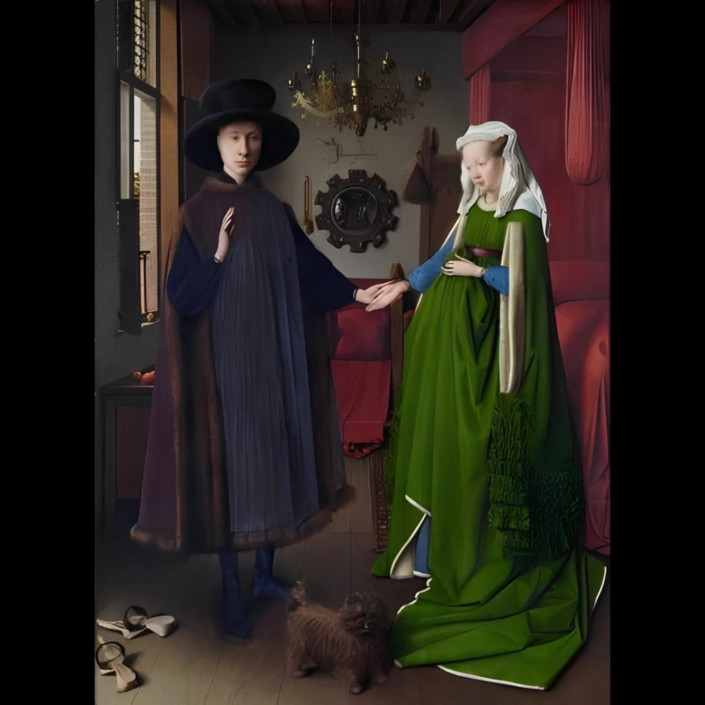 50mm Medieval Renaissance Arnolfini Couple with Dog, 3 Figures, Resin Model Figure Kit, Unassembled and Unpainted