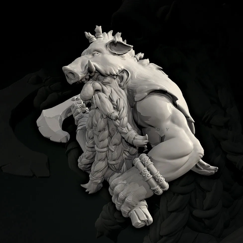 75mm Boar-Headed Beast Warrior, Resin Model Figure Kit, Fantasy Theme, Unassembled and Unpainted