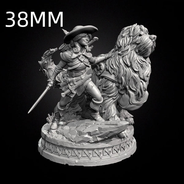 75mm Swordsman & Hunting Dog, 2 Figures, Resin Model Figure Kit, Fantasy Theme, Unassembled and Unpainted