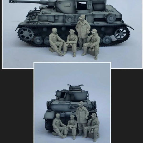 1/35 WWII Panzer Tank with Crew, 4 Figures, Resin Model Diorama Kit, Unassembled and Unpainted