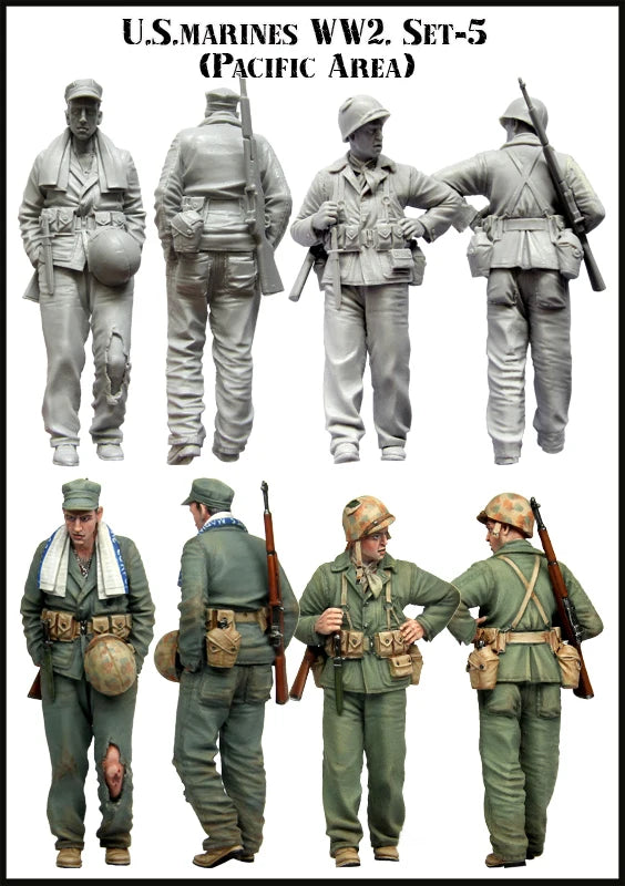 1/35 WWII U.S. Marines, 8 Figures, Resin Model Figure Kit, Unassembled and Unpainted