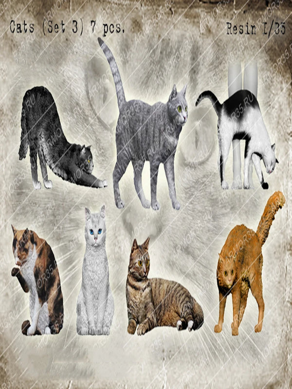1/35 Domestic Cats, 7 Figures, Resin Model Figure Kit, Wildlife Theme, Unassembled and Unpainted
