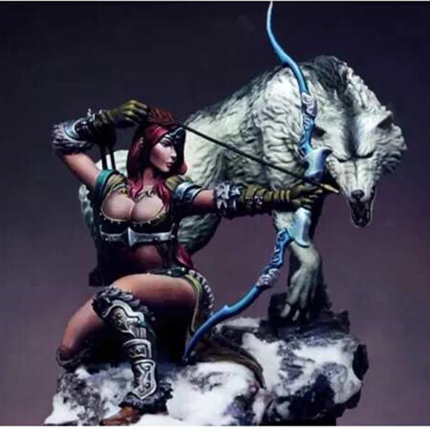 1/32 Warrior Woman with Wolves, Resin Model Figure Kit, Fantasy Theme, Unassembled and Unpainted