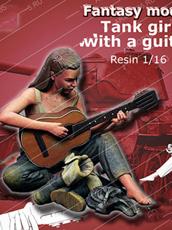 1/16 Seated Tank Girl with Rifle, Resin Model Figure Kit, Fantasy Theme, Unassembled and Unpainted