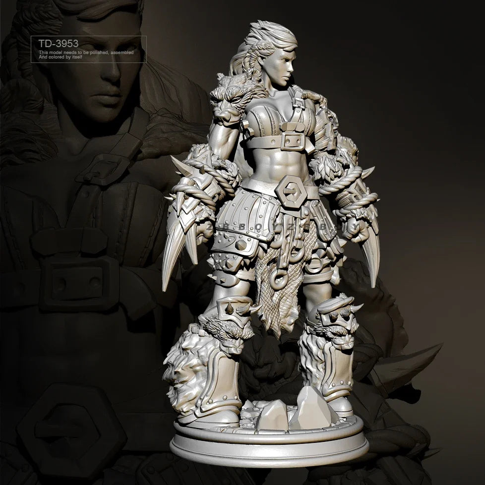 75mm Barbarian Warrior in Ornate Spiky Armor, Resin Model Figure Kit, Fantasy Theme, Unassembled and Unpainted