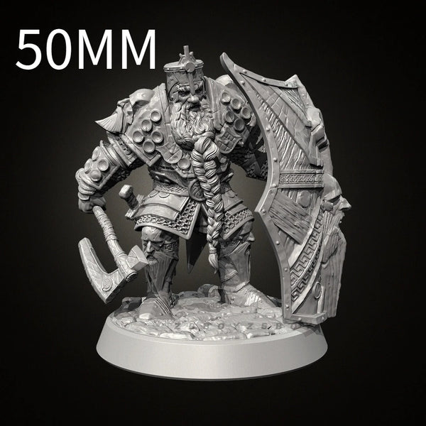 38mm Dwarf Warrior with Battle Axe and Shield, Resin Model Figure Kit, Fantasy Theme, Unassembled and Unpainted