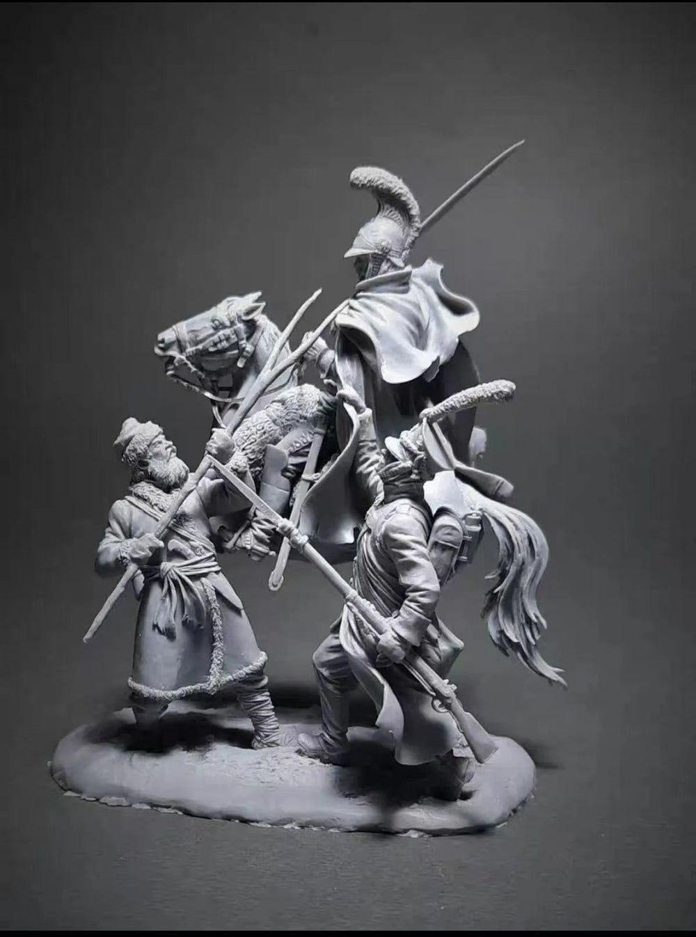 1/32 Napoleonic Cavalry Officer on Rearing Horse, 3 Figures, Resin Model Figure Kit, Unassembled and Unpainted