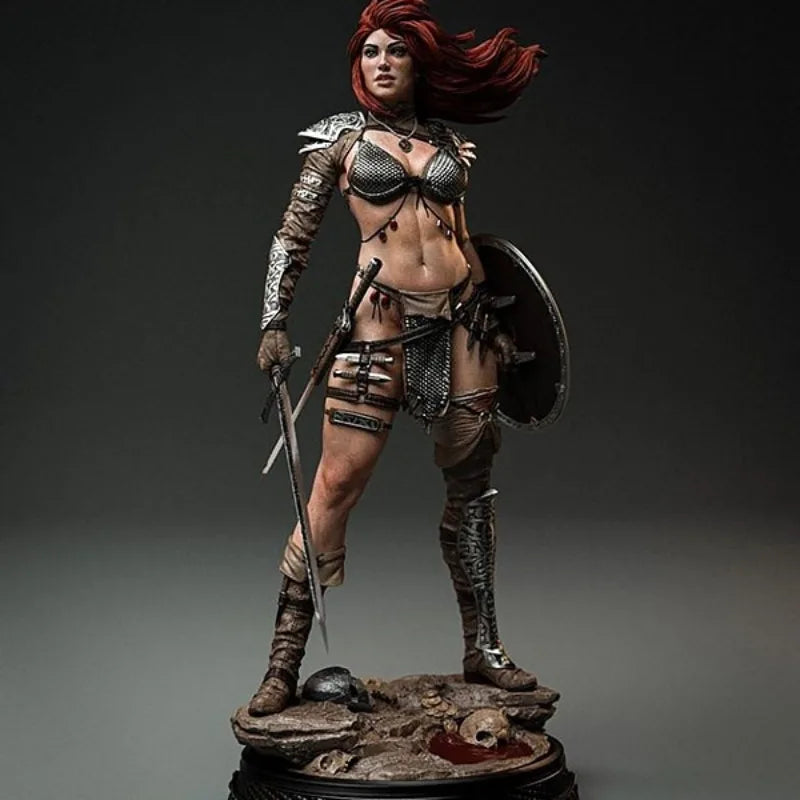 1/24 Red-Haired Warrior with Spiked Pauldrons, Resin Model Figure Kit, Fantasy Theme, Unassembled and Unpainted