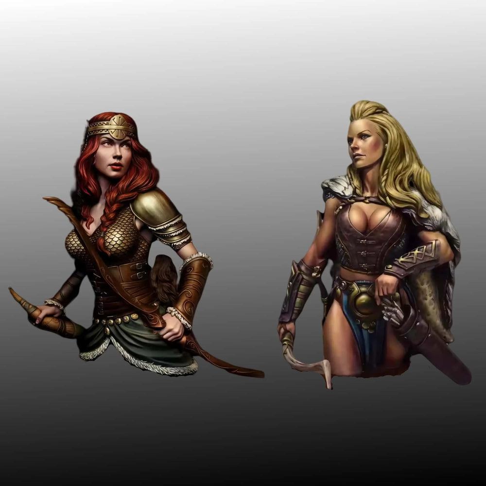 1/10 Female Fantasy Warriors, 2 Figures, Resin Model Bust Kit, Fantasy Theme, Unassembled and Unpainted