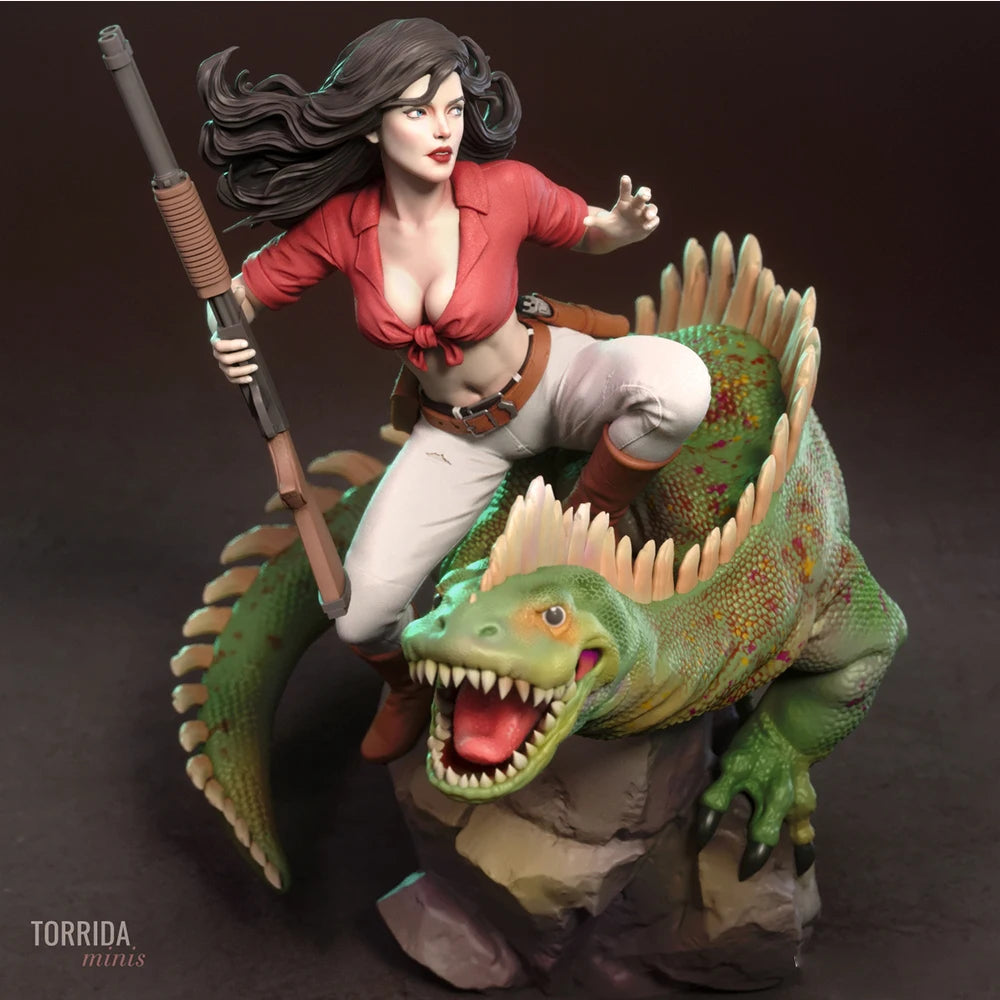 1/24 Female Warrior on Dinosaur, Resin Model Figure Kit, Unassembled and Unpainted