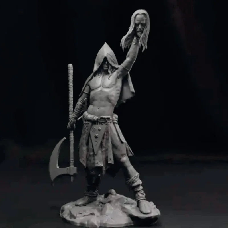 1/24 Medieval Female Barbarian with Long Hair and Axe, Resin Model Figure Kit, Unassembled and Unpainted