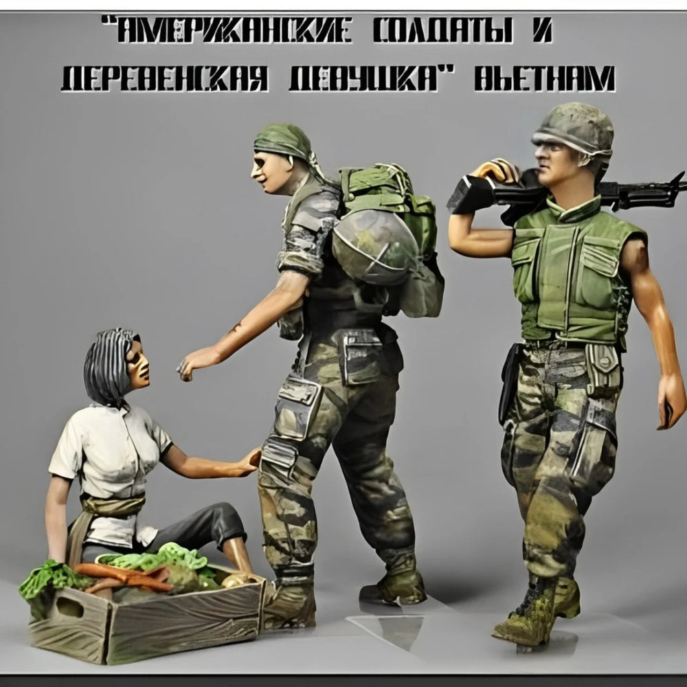 1/35 Vietnam War American Soldiers and Civilian, 3 Figures, Resin Model Figure Kit, Unassembled and Unpainted