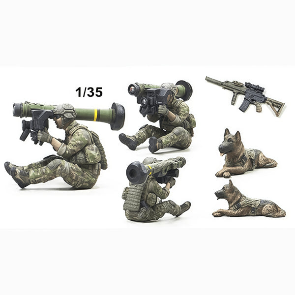 1/35 Modern US Javelin Team with Military Working Dogs, 6 Figures, Resin Model Figure Kit, Unassembled and Unpainted