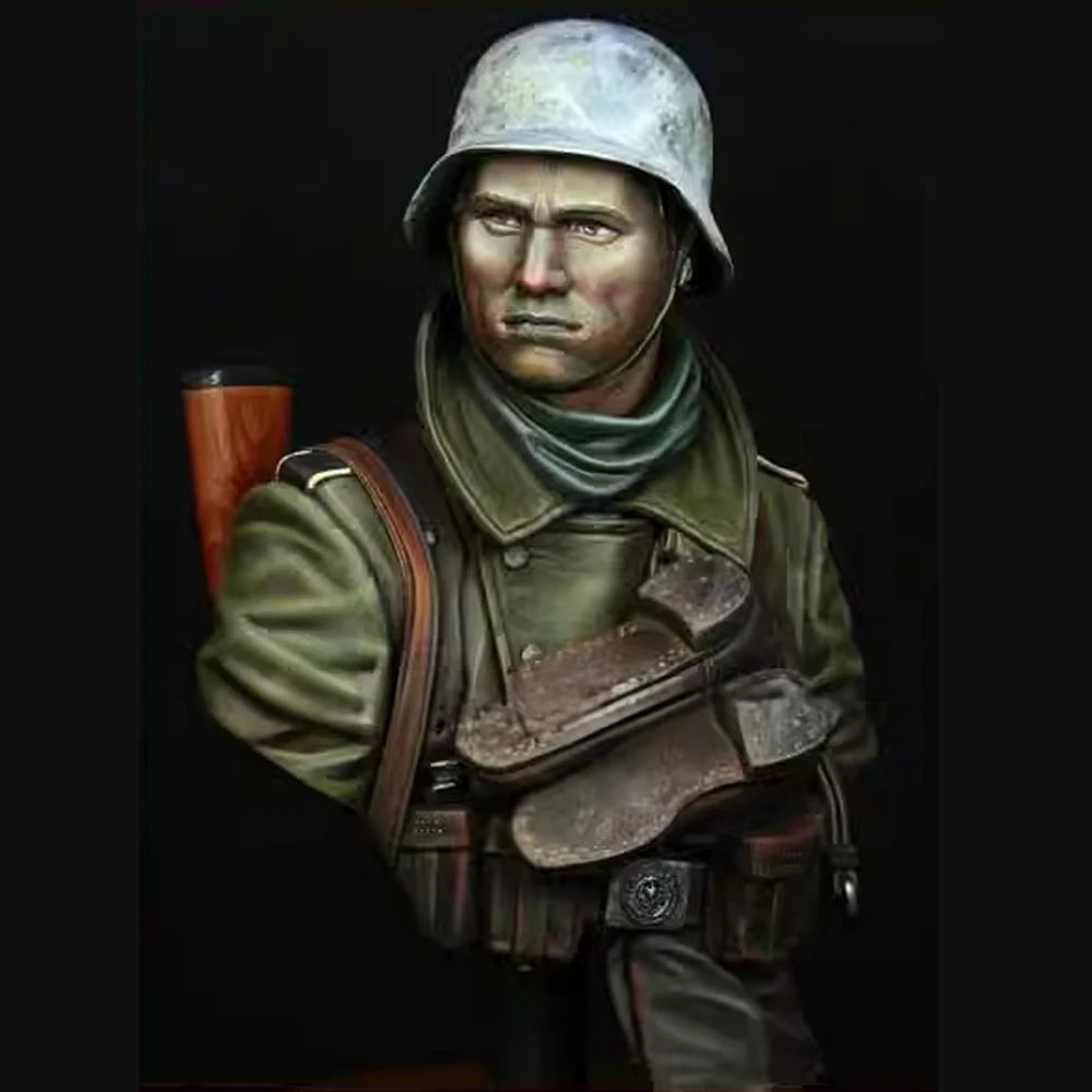 1/10 WWII Soviet Infantryman with Helmet and Neck Scarf, Resin Model Bust Kit, Unassembled and Unpainted