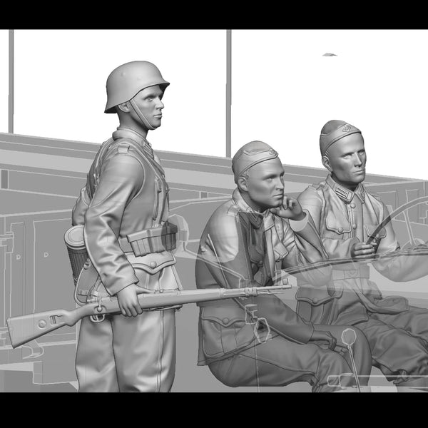 1/35 WWII German Truck Drivers, 3 Figures, Resin Model Figure Kit, Unassembled and Unpainted