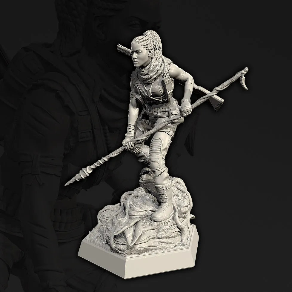 75mm Female Warrior with Spear, Resin Model Figure Kit, Fantasy Theme, Unassembled and Unpainted
