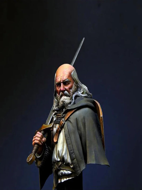 1/12 Ancient Bearded Wizard with Staff, Resin Model Bust Kit, Unassembled and Unpainted
