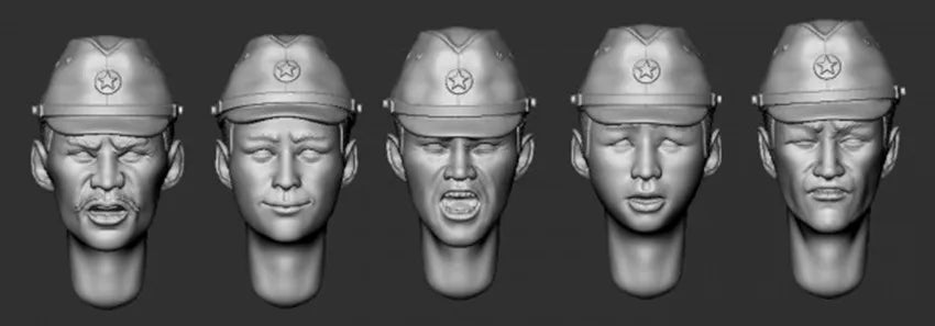 1/35 Military Helmeted Heads, 5 Figures, Resin Model Bust Kit, Military Theme, Unassembled and Unpainted