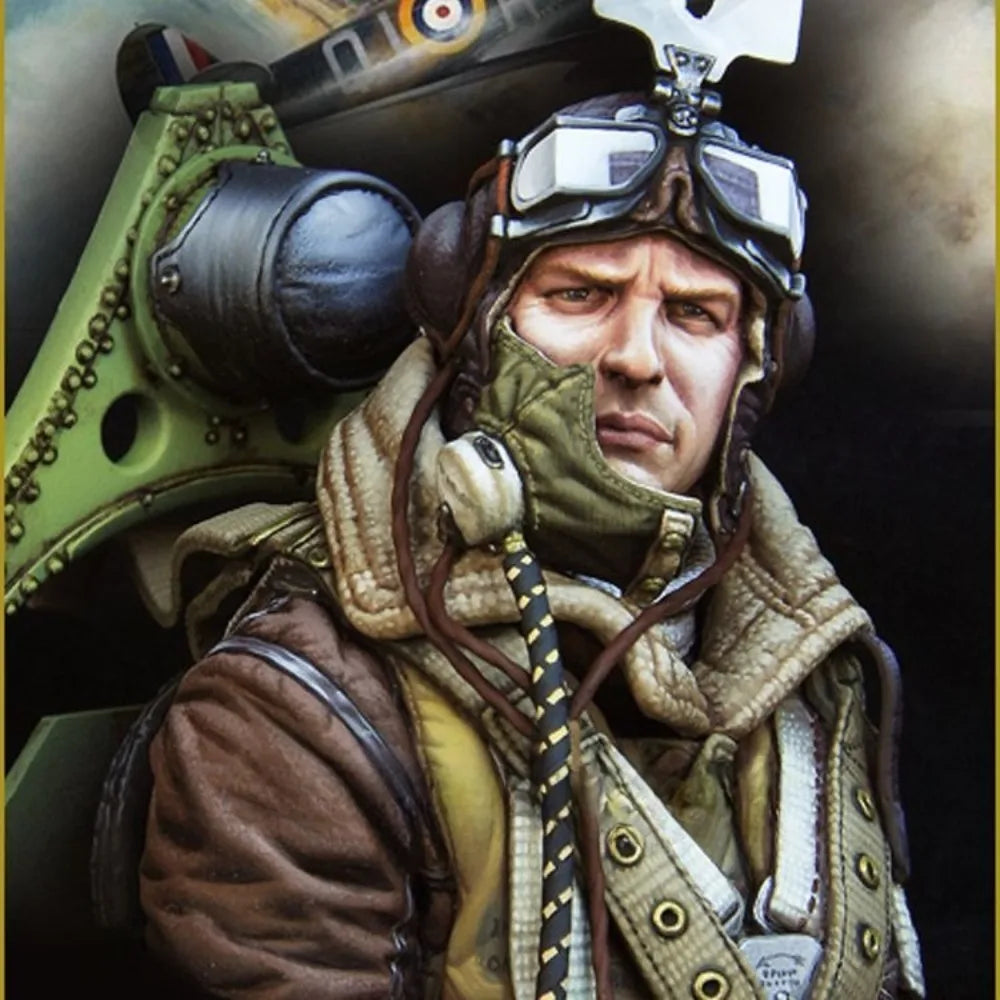 1/10 WWII British Pilot with Oxygen Mask, Resin Model Bust Kit, Unassembled and Unpainted