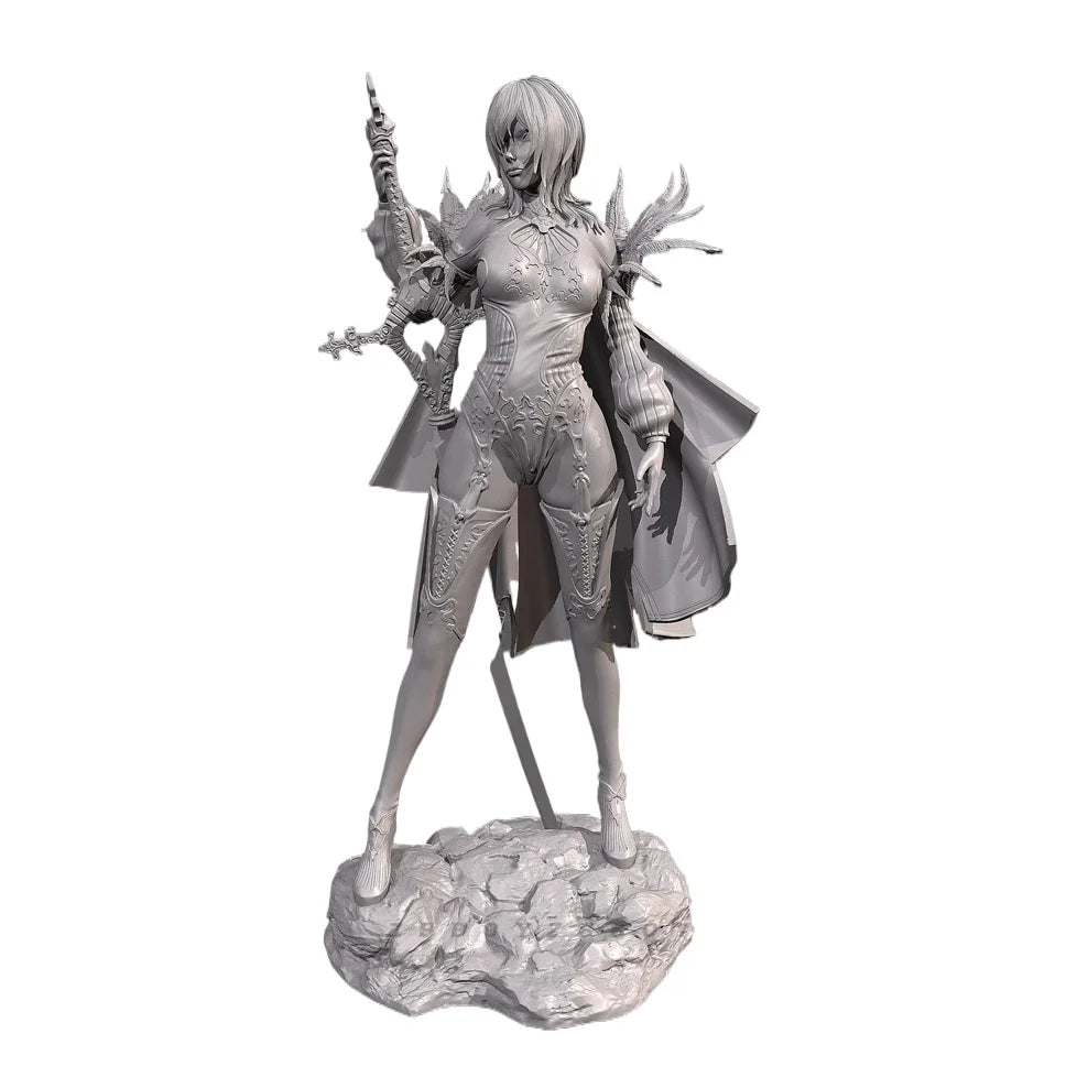 75mm Warrior with Spiked Pauldrons and Spear, Resin Model Figure Kit, Fantasy Theme, Unassembled and Unpainted