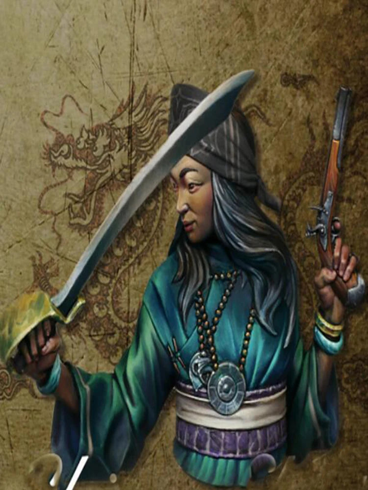 1/12 Ancient Eastern Sorceress with Pointed Crown and Spear, Resin Model Bust Kit, Unassembled and Unpainted