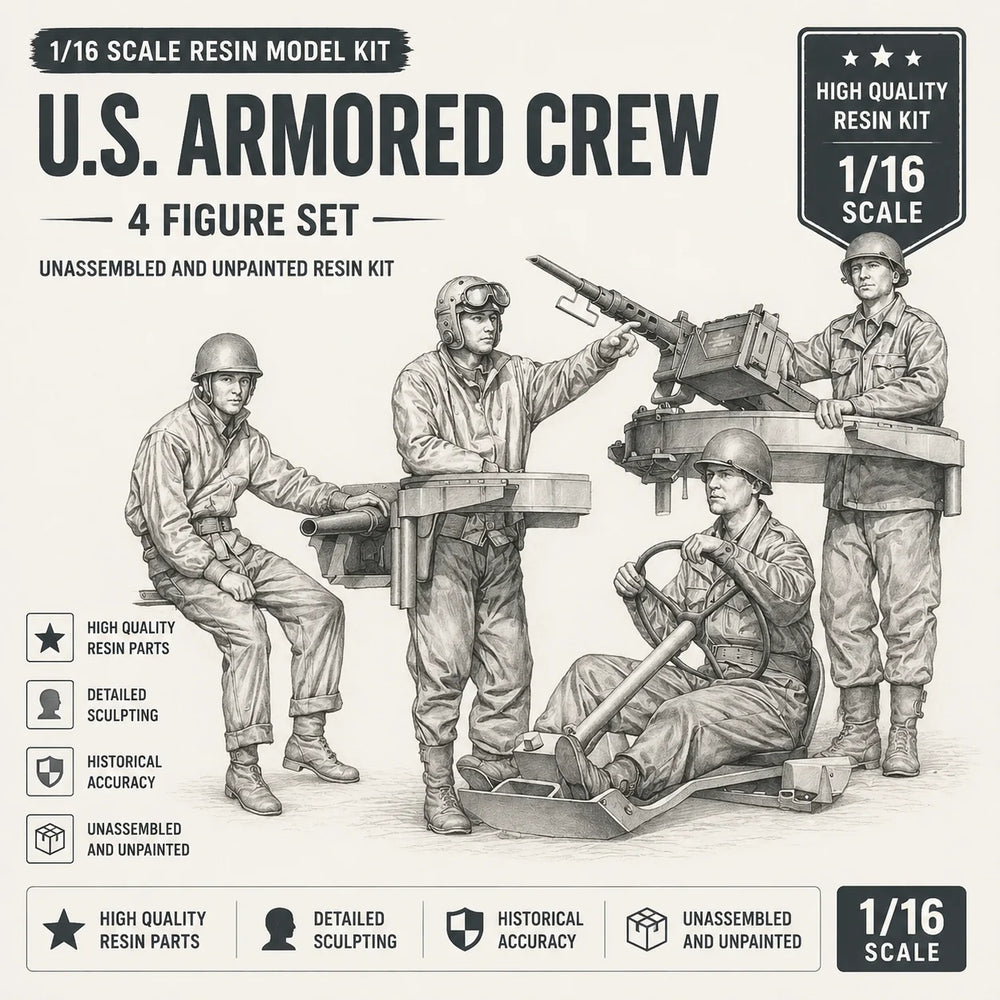 1/16 WWII US Armored Crew, 4 Figures, Resin Model Figure Kit, Unassembled and Unpainted
