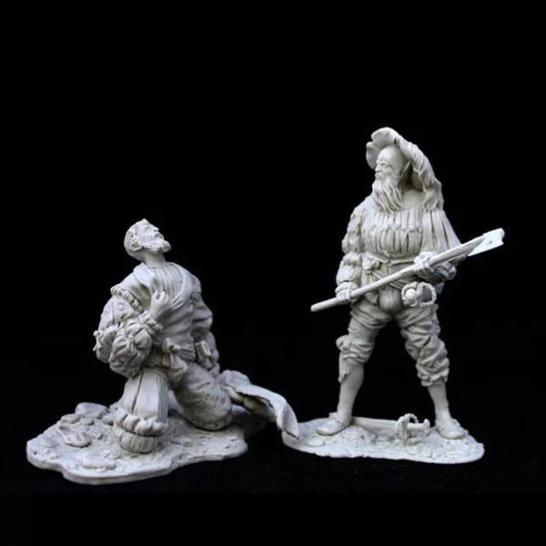 1/24 Dwarves & Colonial Soldiers, 4 Figures, Resin Model Figure Kit, Fantasy Theme, Unassembled and Unpainted